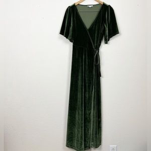 Meghan velvet wrap dress olive green